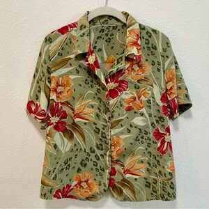 Alfred Dunner Hawaiian Tommy Bahama Style Button Up Short Sleeve Collared Shirt